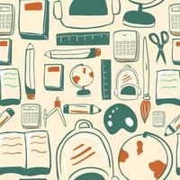 Seamless pattern of stationary items stuff for study at school vector