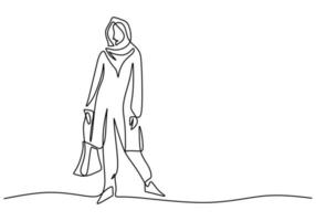 One continuous single line of stylish veil muslim businesswoman vector