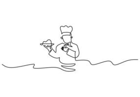 One continuous single line of chef prepare to serve food vector