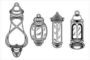 Hand drawn sketch of lanterns as islamic ornaments element vector