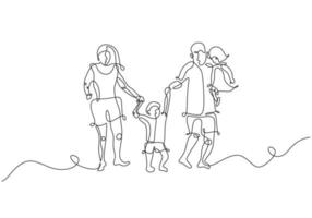 One continuous single drawing line art parents playing together. vector