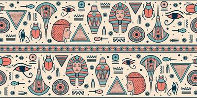 Set of seamless patterns hand drawn ancient egyptian tribal style. vector
