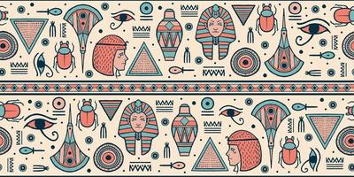 Set of seamless patterns hand drawn ancient egyptian tribal style. vector