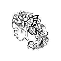 Woman and Flower Line Art vector