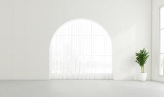 Empty room with arched window and white wall. 3D rendering photo