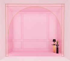 Luxurious pink empty room with pink wall cornices. 3D rendering photo