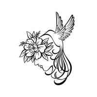 Woman and Hummingbird Line Art vector