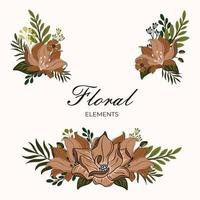 conjunto floral con hojas y flores, elementos para tus composiciones tarjetas de boda vector