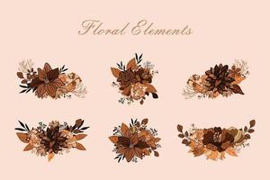 conjunto floral con hojas y flores, elementos para tus composiciones tarjetas de boda vector