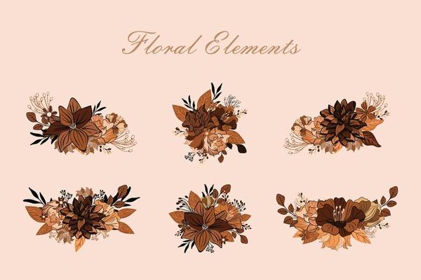 Floral set with leaves and flowers, elements for your compositions wedding cards