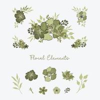 Floral set with leaves and flowers, elements for your compositions wedding cards vector