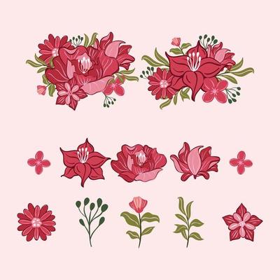 Floral set with leaves and flowers, elements for your compositions wedding cards