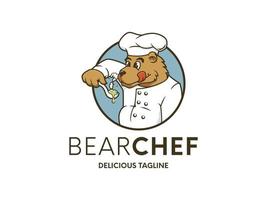 plantilla de logotipo de insignia de personaje de mascota de oso de chef vector