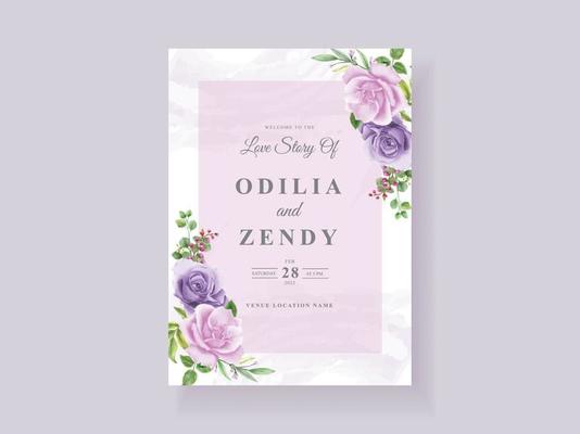 beautiful purple floral wedding invitation card template