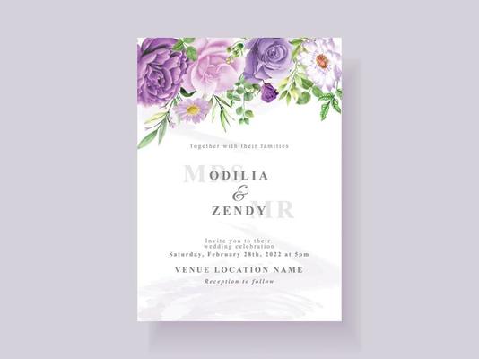 beautiful purple floral wedding invitation card template