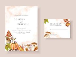 Wedding invitation card with autumn season theme vector