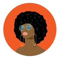 Portrait of a beautiful black woman. Cartoon afro american girl. Modern afro american girl with curly hair. vector