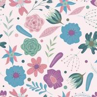 Seamless pattern of flowers in cartoon style flat vector