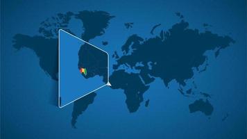 mapa detallado del mundo con un mapa ampliado de guinea y países vecinos. vector