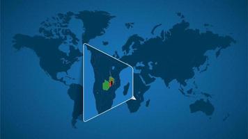 Detailed world map with pinned enlarged map of Zambia and neighboring countries. vector