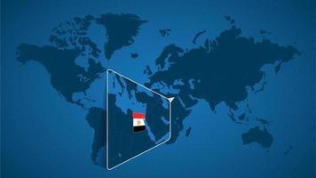 Detailed world map with pinned enlarged map of Egypt and neighboring countries. vector