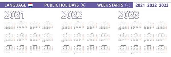 Simple calendar template in Dutch for 2021, 2022, 2023 years. Week starts from Monday. vector