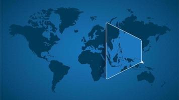 Detailed world map with pinned enlarged map of Palau and neighboring countries. vector