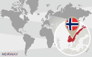 World map with magnified Norway vector