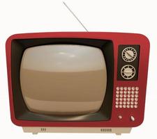 Old vintage orange analog television front view isolated on white background with antenna 3d image