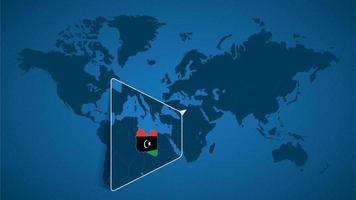 Detailed world map with pinned enlarged map of Libya and neighboring countries. vector