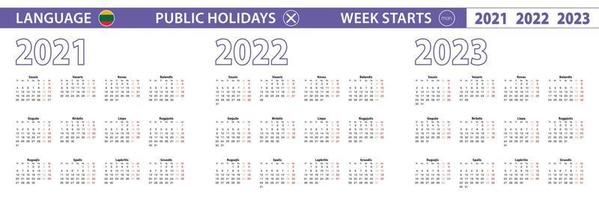 Simple calendar template in Lithuanian for 2021, 2022, 2023 years. Week starts from Monday. vector