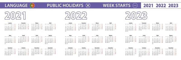 Simple calendar template in Portuguese for 2021, 2022, 2023 years. Week starts from Monday. vector