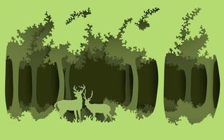 forests and the environment. deer in the forest. paper art design. vector