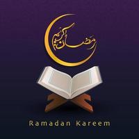 Ramadan Kareem background design. beautiful golden calligraphic , crescent moon and Al-Quran vector