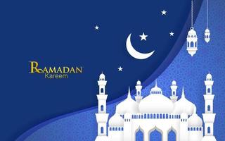 Ramadan Kareem concept with islamic geometric patterns. beautiful Paper cut style with mosque, moon and stars. vector