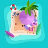 diseño de corte de papel de ilustración vectorial. la escena de la playa desde arriba en verano vector