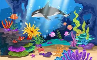 marine habitats and the beauty of coral. There are fish coral reef and giant octopus. vector