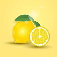 realistic fresh lemon illustration. yellow lemon fruit with texture vector