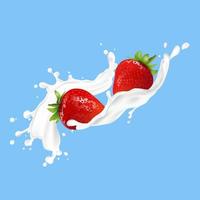 ilustración de fresa roja y leche fresca. vector