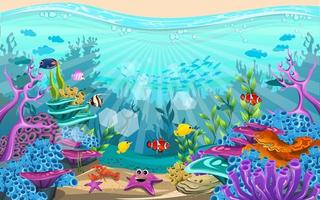 Fish and coral reefs under the sea. The diversity of beautiful habitats
