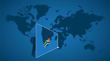 Detailed world map with pinned enlarged map of South Africa and neighboring countries. vector