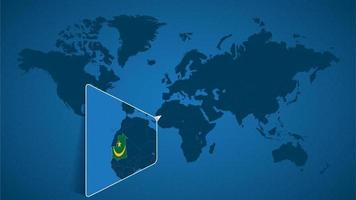 Detailed world map with pinned enlarged map of Mauritania and neighboring countries. vector