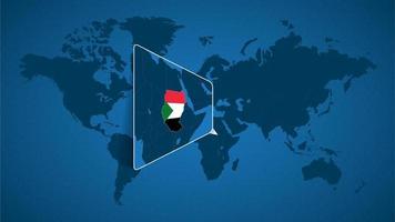 Detailed world map with pinned enlarged map of Sudan and neighboring countries. vector