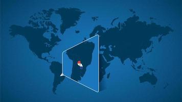 Detailed world map with pinned enlarged map of Paraguay and neighboring countries. vector