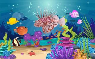 fish and coral reefs in the sea. underwater beauty. there is a lion fish vector
