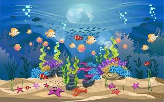 life and beautiful ecosystems in the ocean. The beauty of underwater life with different animals and habitats. Marine life is shining and colorful. vector
