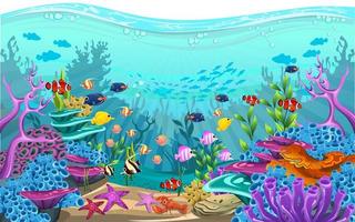 The beauty of underwater life with different animals and habitats. vector