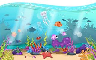 la belleza del paisaje submarino. hábitats y ecosistemas marinos. los peces y los arrecifes de coral son hermosos. vector