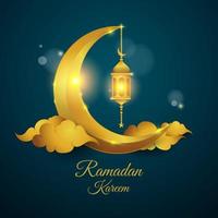 Ramadan background design with lantern and Crescent Moon. Holy month concept vector