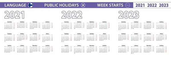 Simple calendar template in Finnish for 2021, 2022, 2023 years. Week starts from Monday. vector